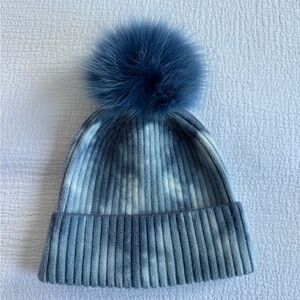 Blue Ribbed Beanie with Pom Pom